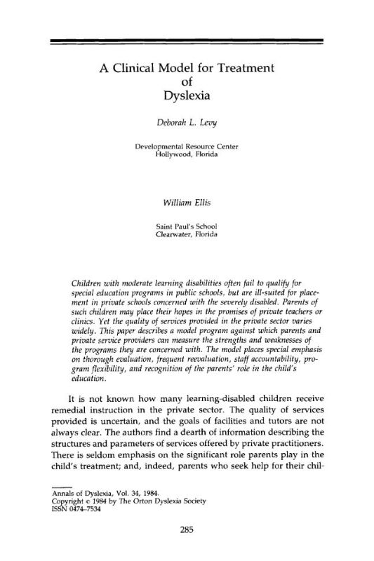 Preview of A Clinical Model for Treatment of Dyslexia